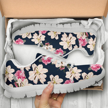 Lily Pattern Print Design LY04 Sneakers White Bottom Shoes