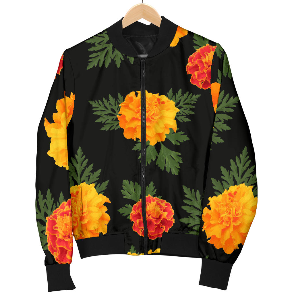 Marigold Pattern Print Design MR05 Women Bomber Jacket