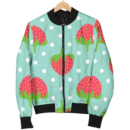 Strawberry Pattern Print Design SB06 Women Bomber Jacket