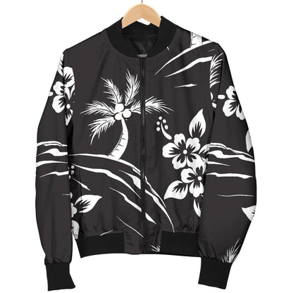Palm Tree Pattern Print Design PT02 Women Bomber Jacket