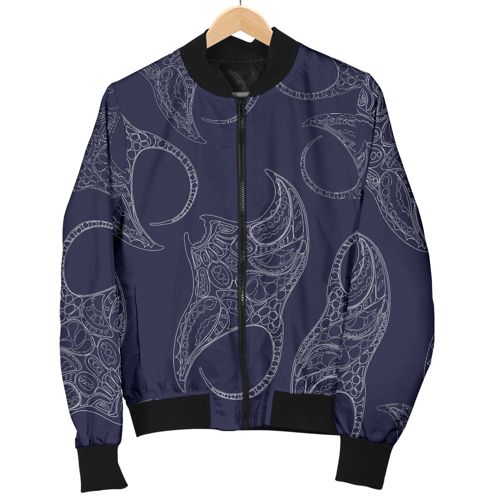Manta Ray Pattern Print Design 01 Women's Bomber Jacket