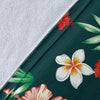 Hawaiian Flower Design with SeaTurtle Print Fleece Blanket