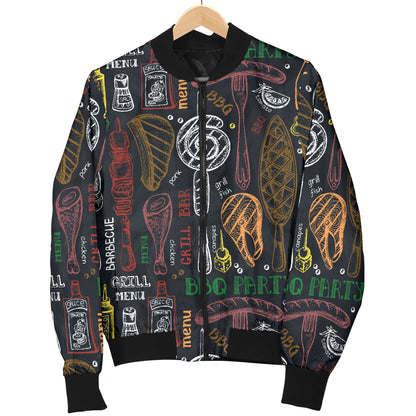 Barbecue Pattern Print Design 03 Women's Bomber Jacket