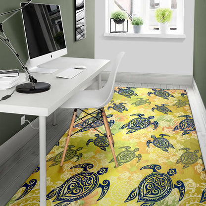 Hawaiian Turtle Tribal Design Print Area Rugs