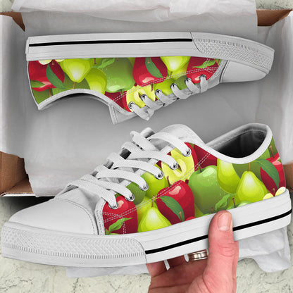 Apple Pattern Print Design AP03 White Bottom Low Top Shoes