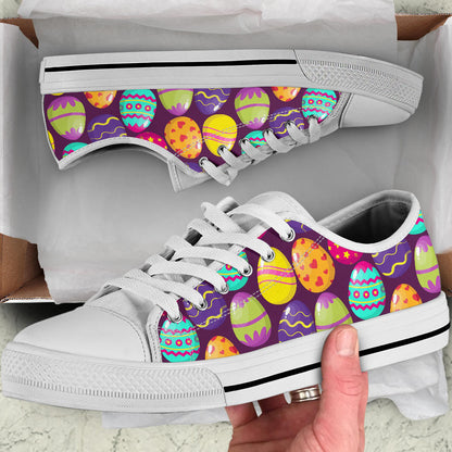 Easter Eggs Pattern Print Design RB04 White Bottom Low Top Shoes