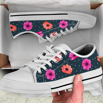 Anemone Pattern Print Design AM08 White Bottom Low Top Shoes