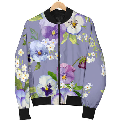 Pansy Pattern Print Design PS05 Women Bomber Jacket