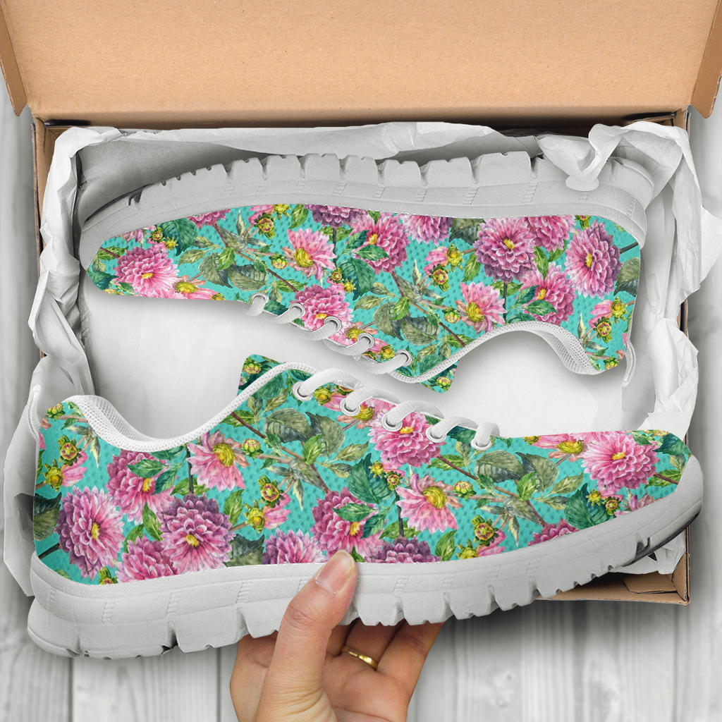 Dahlia Pattern Print Design DH07 Sneakers White Bottom Shoes