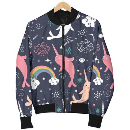 Narwhal Pattern Print Design 01 Women's Bomber Jacket