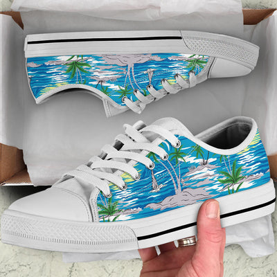 Palm Tree Beach White Bottom Low Top Shoes