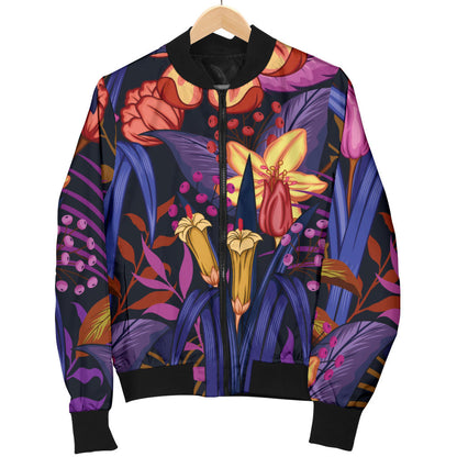 Lily Pattern Print Design LY016 Women Bomber Jacket