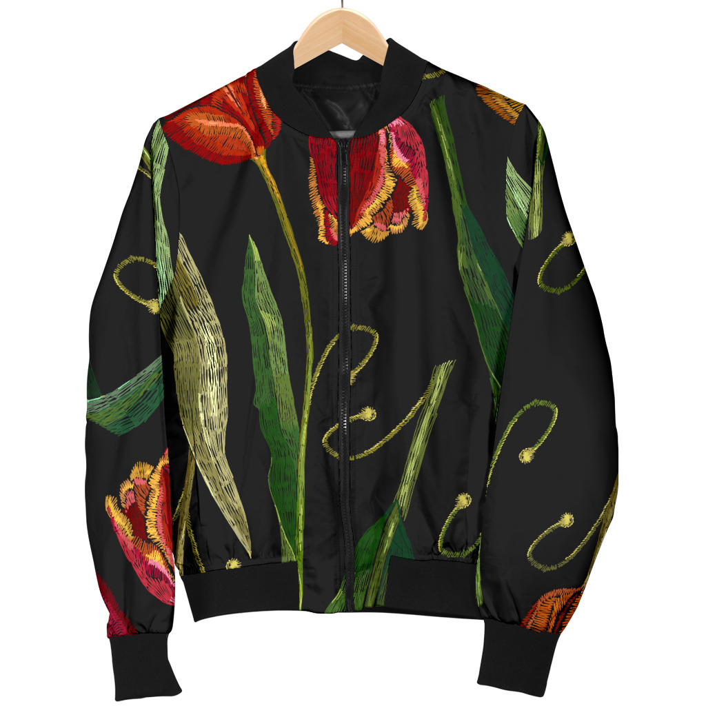 Tulip Embroidered Pattern Print Design TP01 Men Bomber Jacket