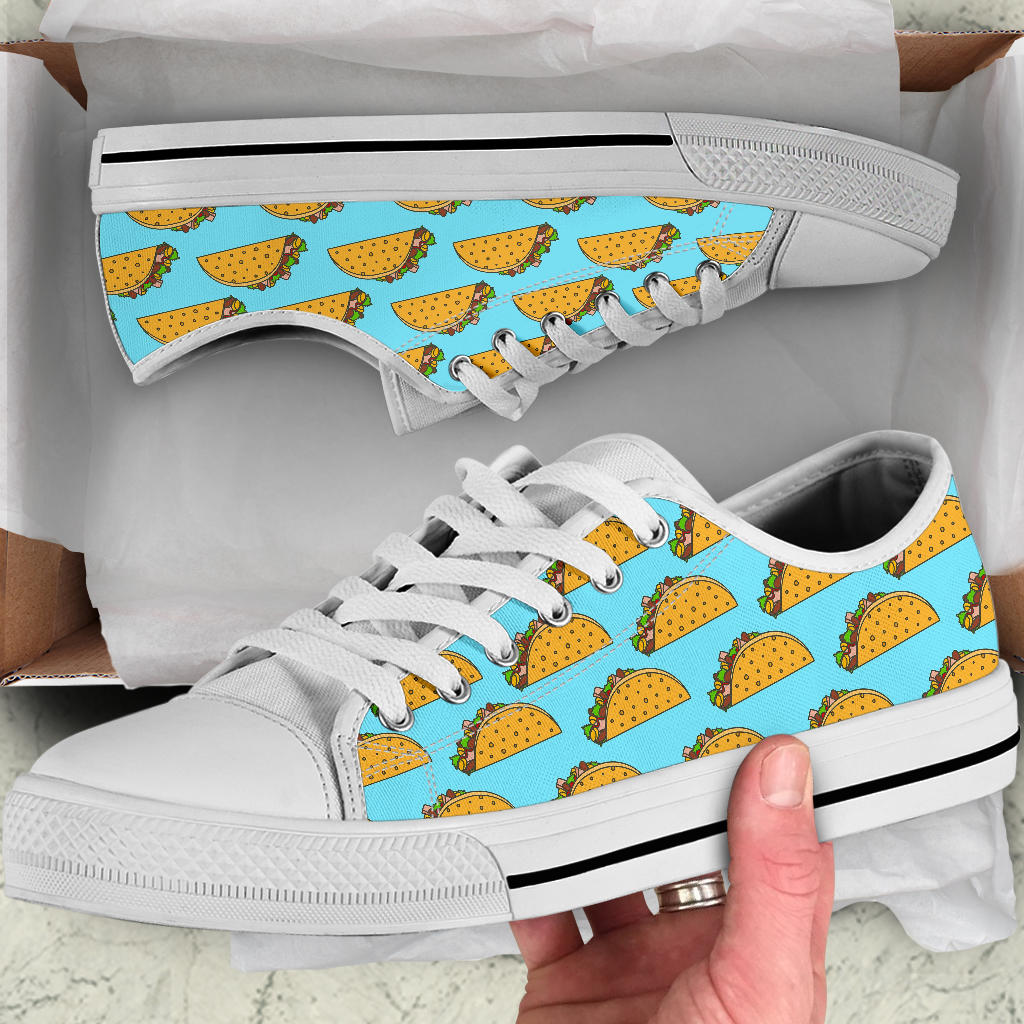Taco Pattern Print Design TC03 White Bottom Low Top Shoes