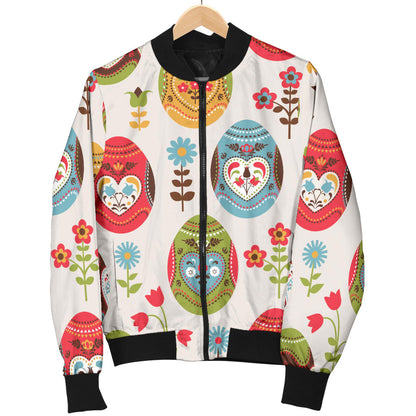 Easter Eggs Pattern Print Design RB011 Women Bomber Jacket