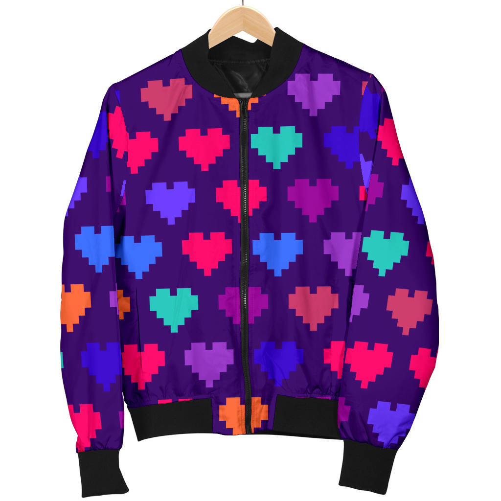 Heart Pixel Pattern Print Design HE03 Women Bomber Jacket
