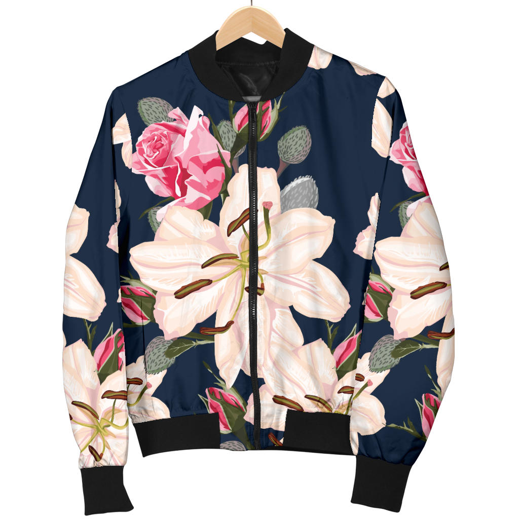 Lily Pattern Print Design LY04 Men Bomber Jacket
