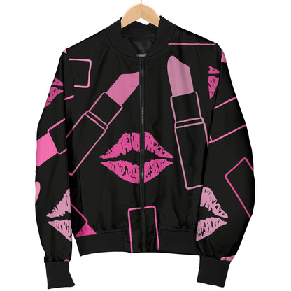 Lipstick Pink Pattern Print Design 01 Women's Bomber Jacket
