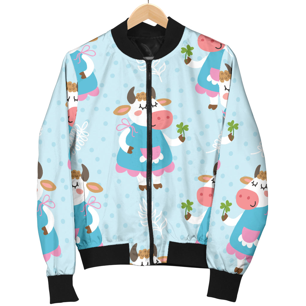 Cattle Happy Pattern Print Design 03 Women's Bomber Jacket