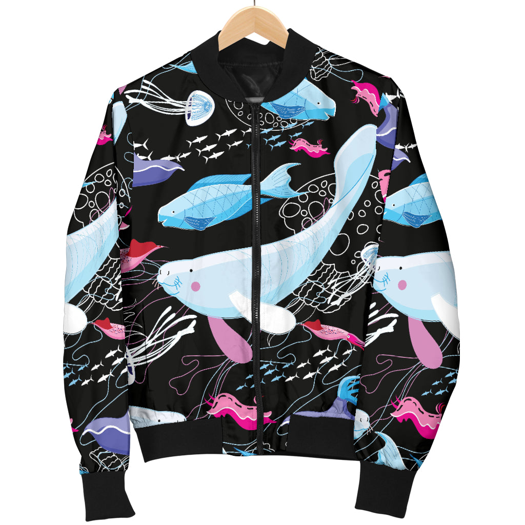 Manatee Pattern Print Design 02 Women's Bomber Jacket