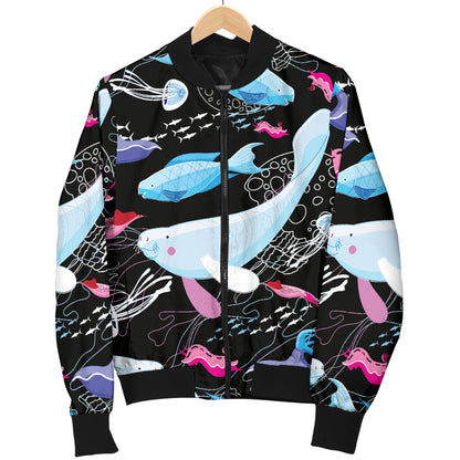 Manatee Pattern Print Design 02 Women's Bomber Jacket