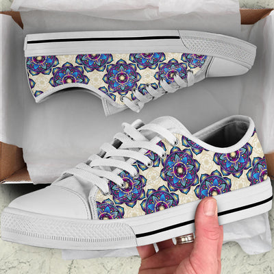 lotus Boho Pattern Print Design LO08 White Bottom Low Top Shoes