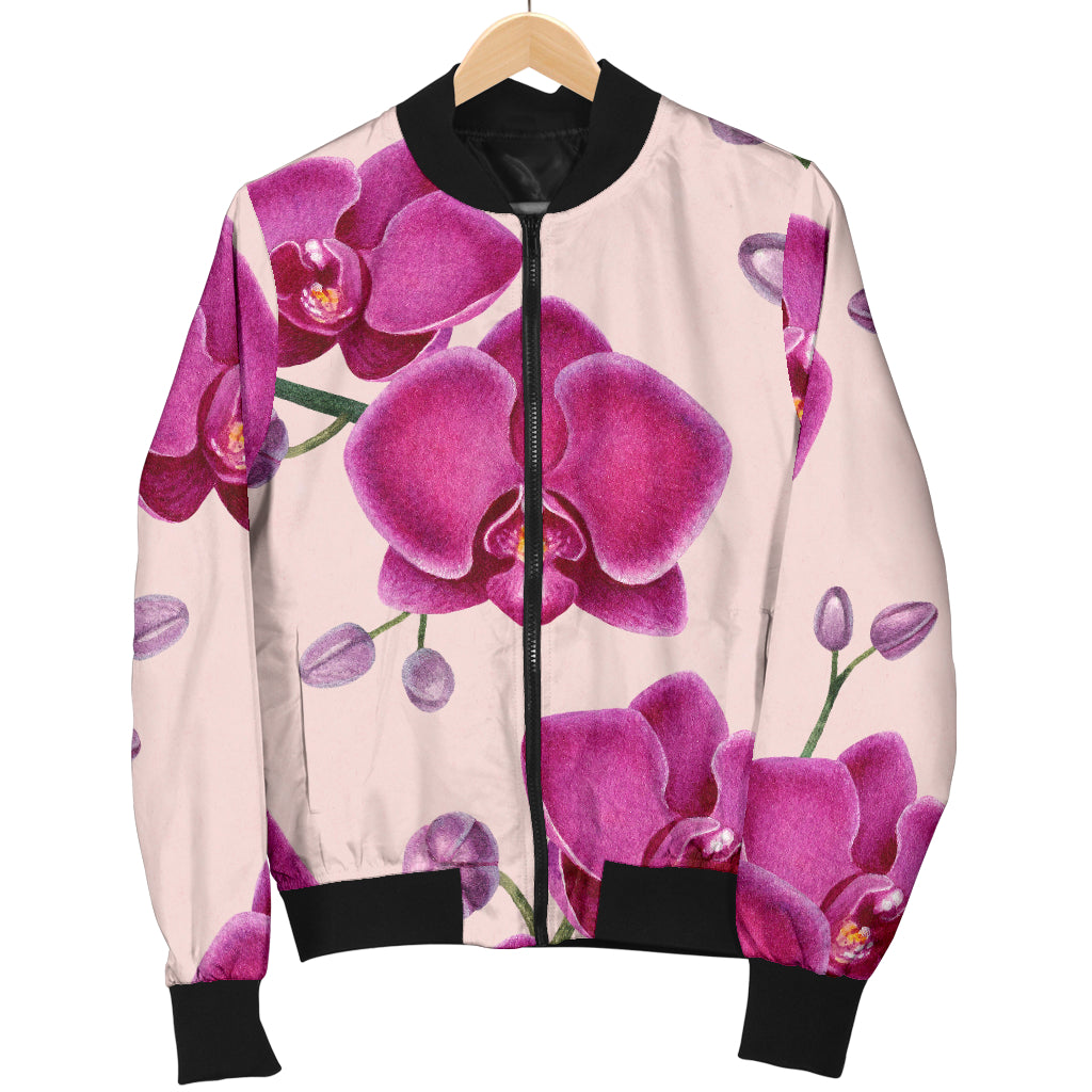 Orchid Pattern Print Design A02 Women's Bomber Jacket