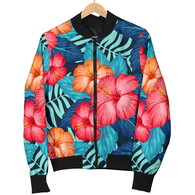 Red Hibiscus Pattern Print Design HB02 Men Bomber Jacket