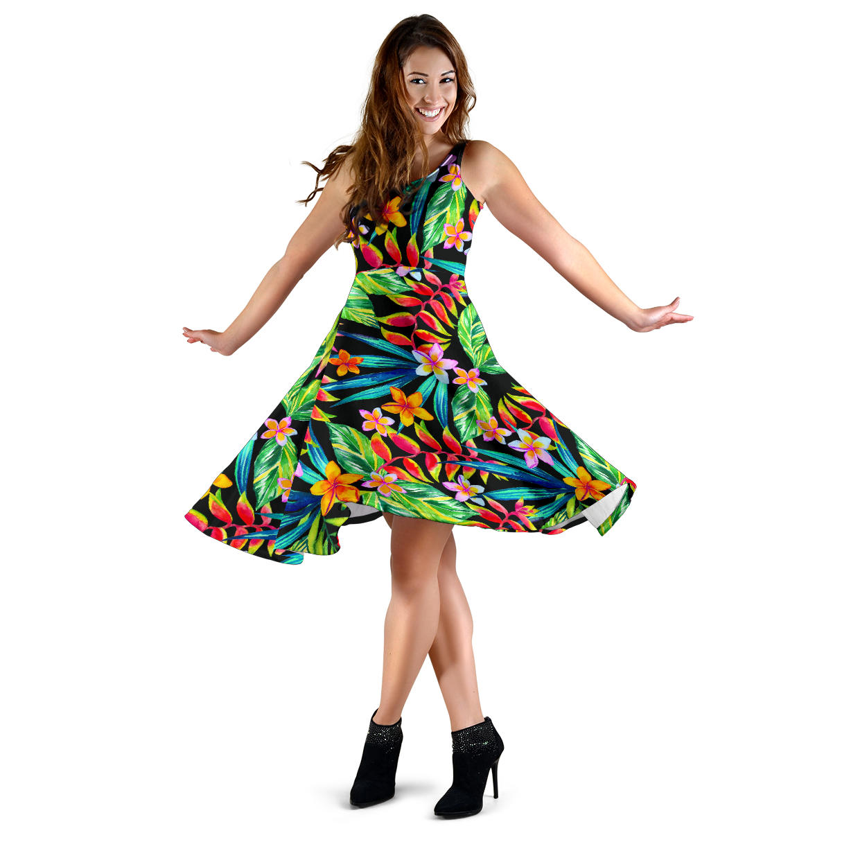 Heliconia Pattern Print Design HL09 Midi Dress