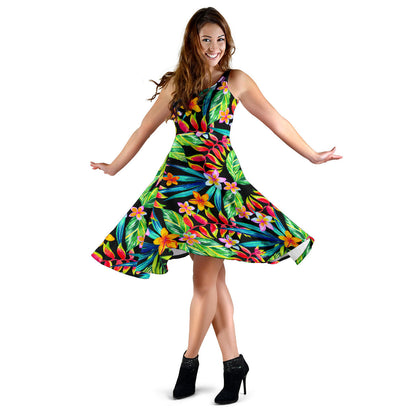 Heliconia Pattern Print Design HL09 Midi Dress