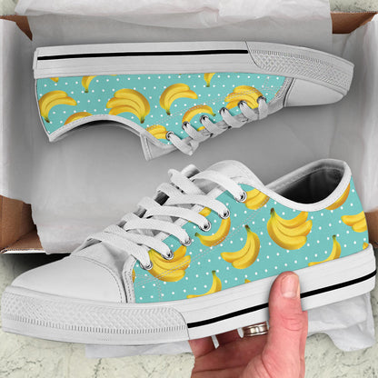 Banana Pattern Print Design BA02 White Bottom Low Top Shoes