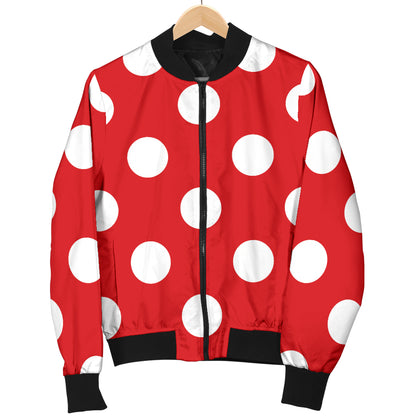 Polka Dot Red Pattern Print Design 04 Women's Bomber Jacket
