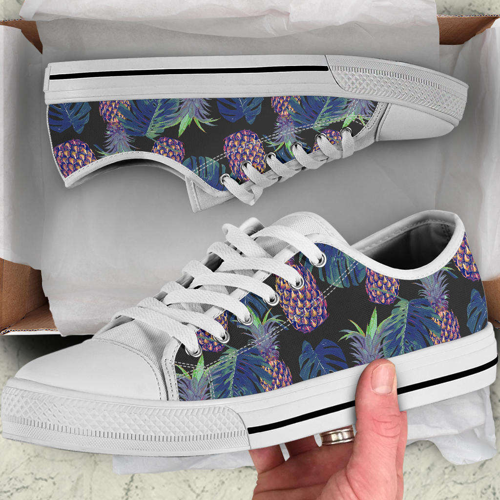 Pineapple Pattern Print Design PP04 White Bottom Low Top Shoes