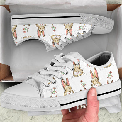 Rabbit Pattern Print Design RB09 White Bottom Low Top Shoes