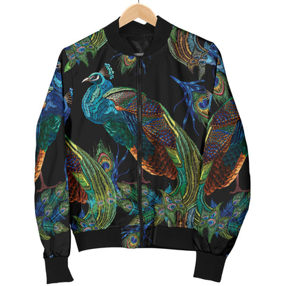 Peacock Pattern Print Design A04 Women's Bomber Jacket