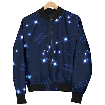 Aquarius Zodiac Pattern Print Design 02 Women's Bomber Jacket