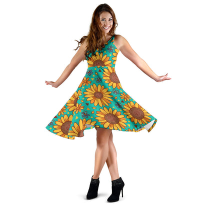 Sunflower Pattern Print Design SF013 Midi Dress