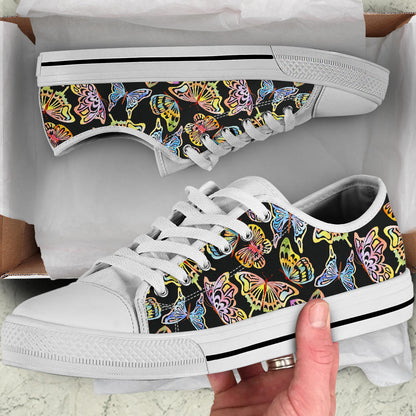Butterfly Water Color Rainbow White Bottom Low Top Shoes