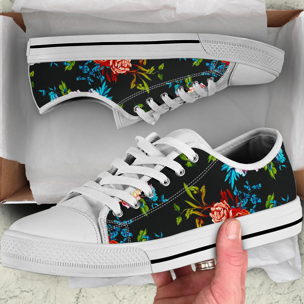 Peony Pattern Print Design PE07 White Bottom Low Top Shoes