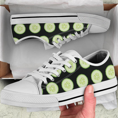 Cucumber Pattern Print Design CC02 White Bottom Low Top Shoes