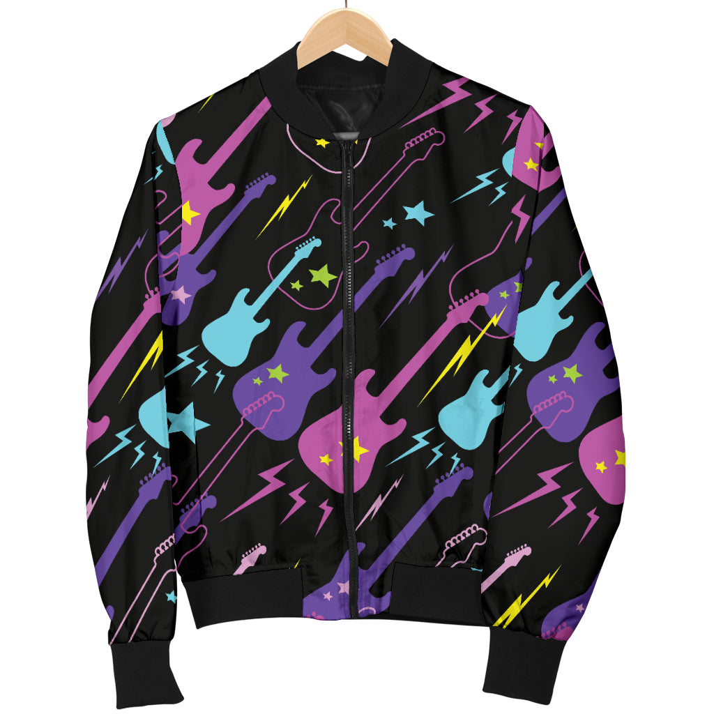 Electric Guitar Pattern Print Design 02 Women's Bomber Jacket