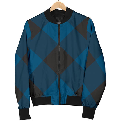 Plaid Blue Pattern Print Design A04 Women's Bomber Jacket