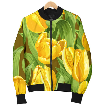 Tulip Yellow Pattern Print Design TP010 Women Bomber Jacket