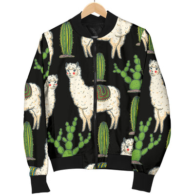 Llama Cactus Pattern Print Design 011 Women's Bomber Jacket