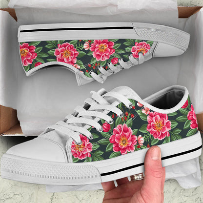 Summer Floral Pattern Print Design SF06 White Bottom Low Top Shoes