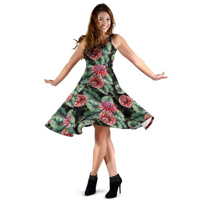 Dahlia Pattern Print Design DH06 Midi Dress