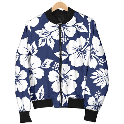 Hibiscus Pattern Print Design HB012 Women Bomber Jacket