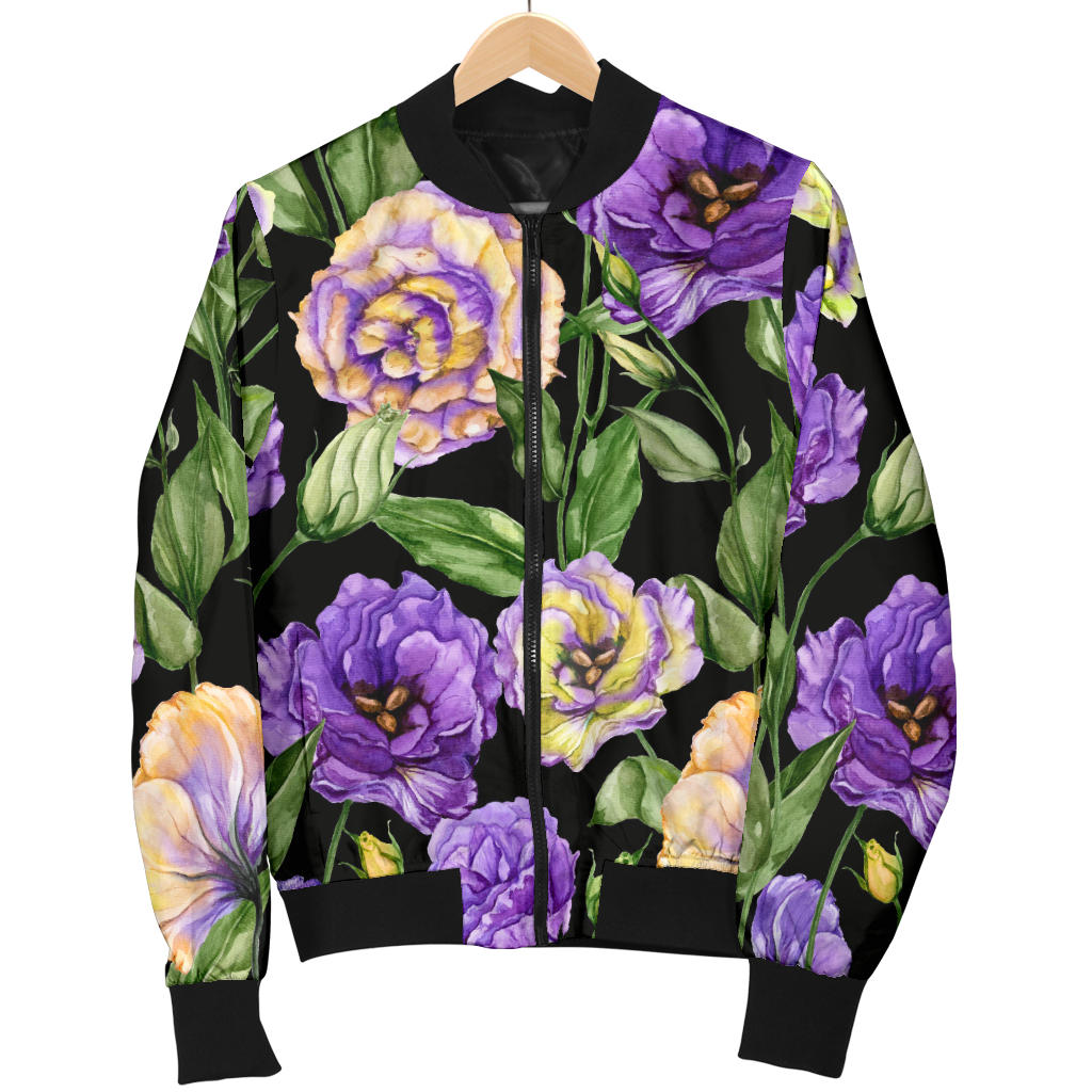 Lisianthus Pattern Print Design LT02 Women Bomber Jacket