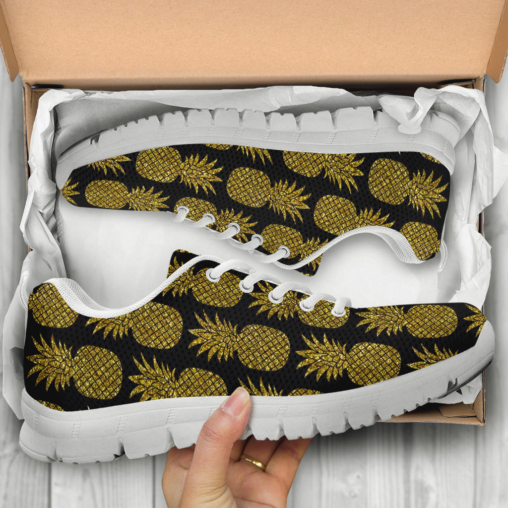 Gold Pineapple Pattern Print Design PP011 Sneakers White Bottom Shoes