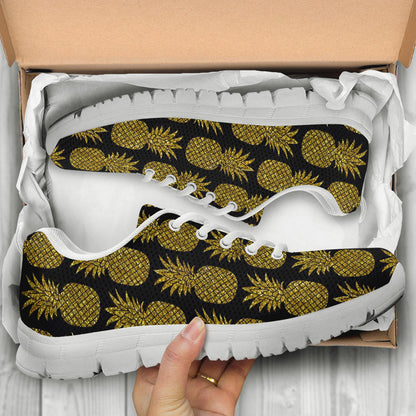 Gold Pineapple Pattern Print Design PP011 Sneakers White Bottom Shoes